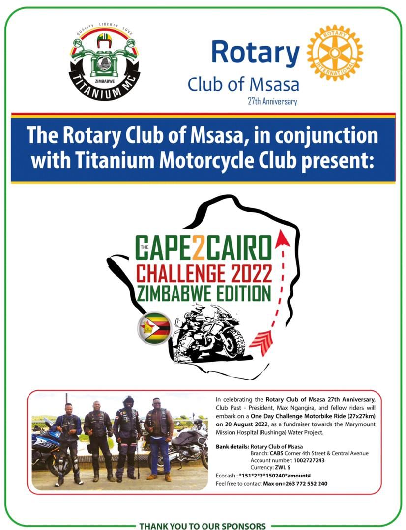 The Rotary Club of Msasa, in conjunction with Titanium Motorcycle Club