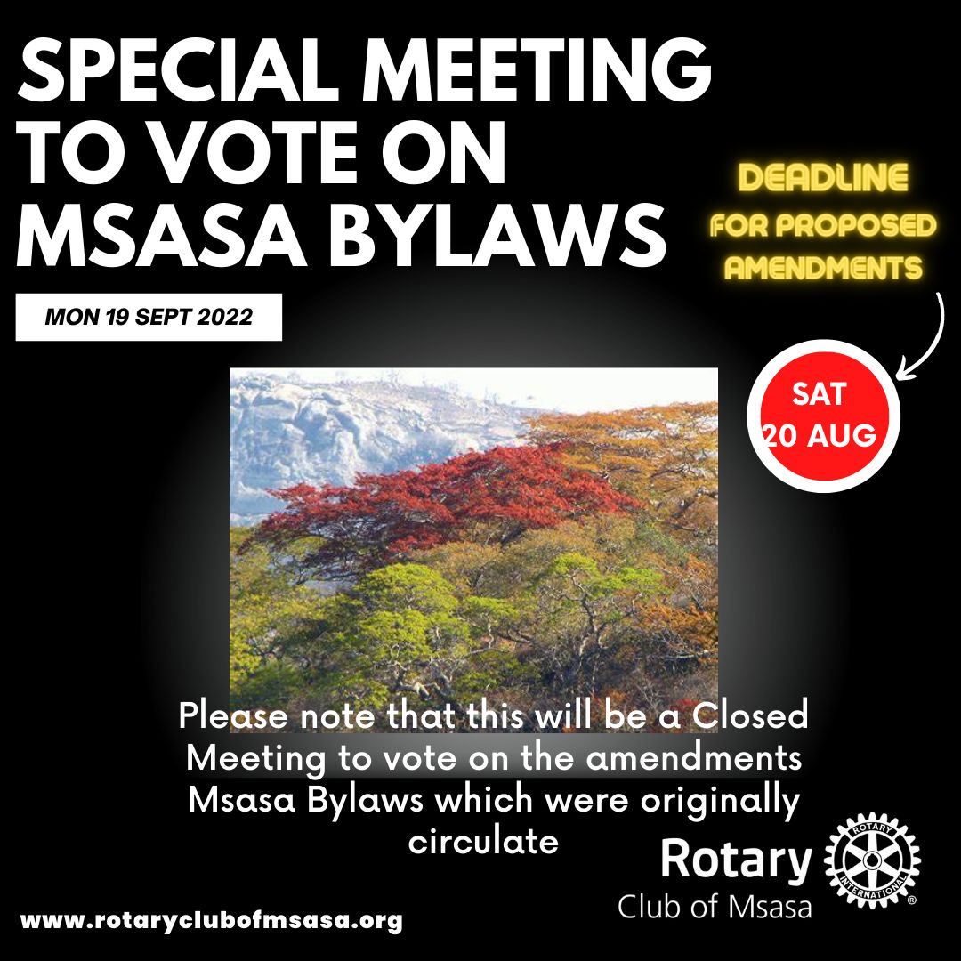 Special meeting to Vote on Msasa by Laws