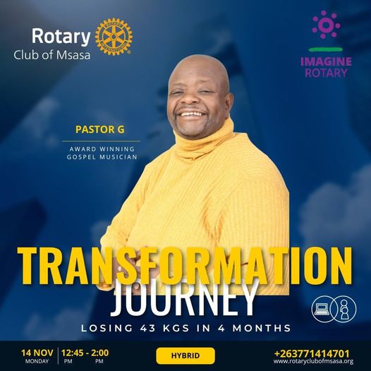 Pastor G is an award winning gospel musician and producer and will be speaking to our club live from the Rotary Centre on Monday 14 November.